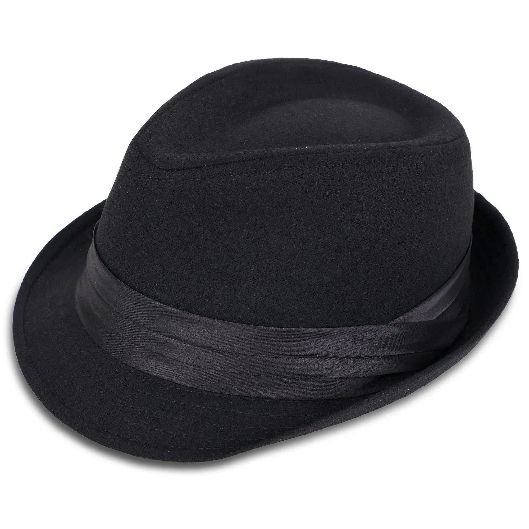 Simplicity Unisex Short Brim Structured Gangster Trilby Felt Fedora Hat Black