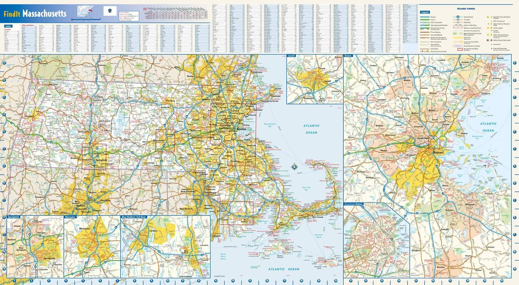 Massachusetts State Wall Map - 30.5&#034; x 16.75&#034; Laminated 