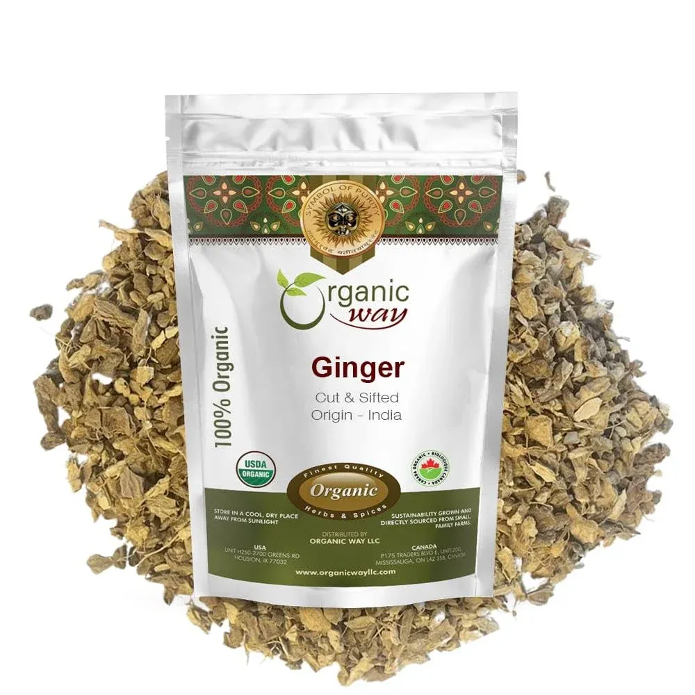 Organic Way Premium Dried Ginger Root Cut & Sifted