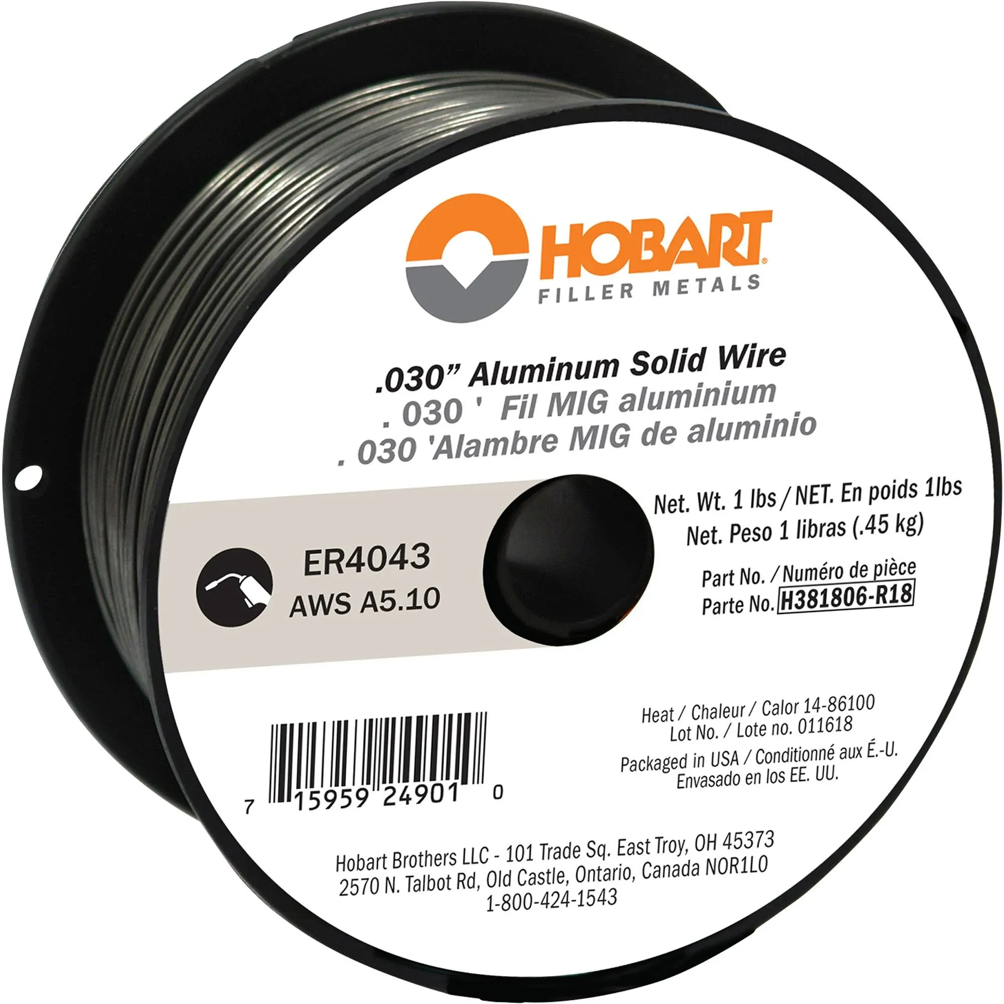 Hobart MIG Welding Wire — ER4043 Aluminum, .030in., 1-Lb. Spool, Model#