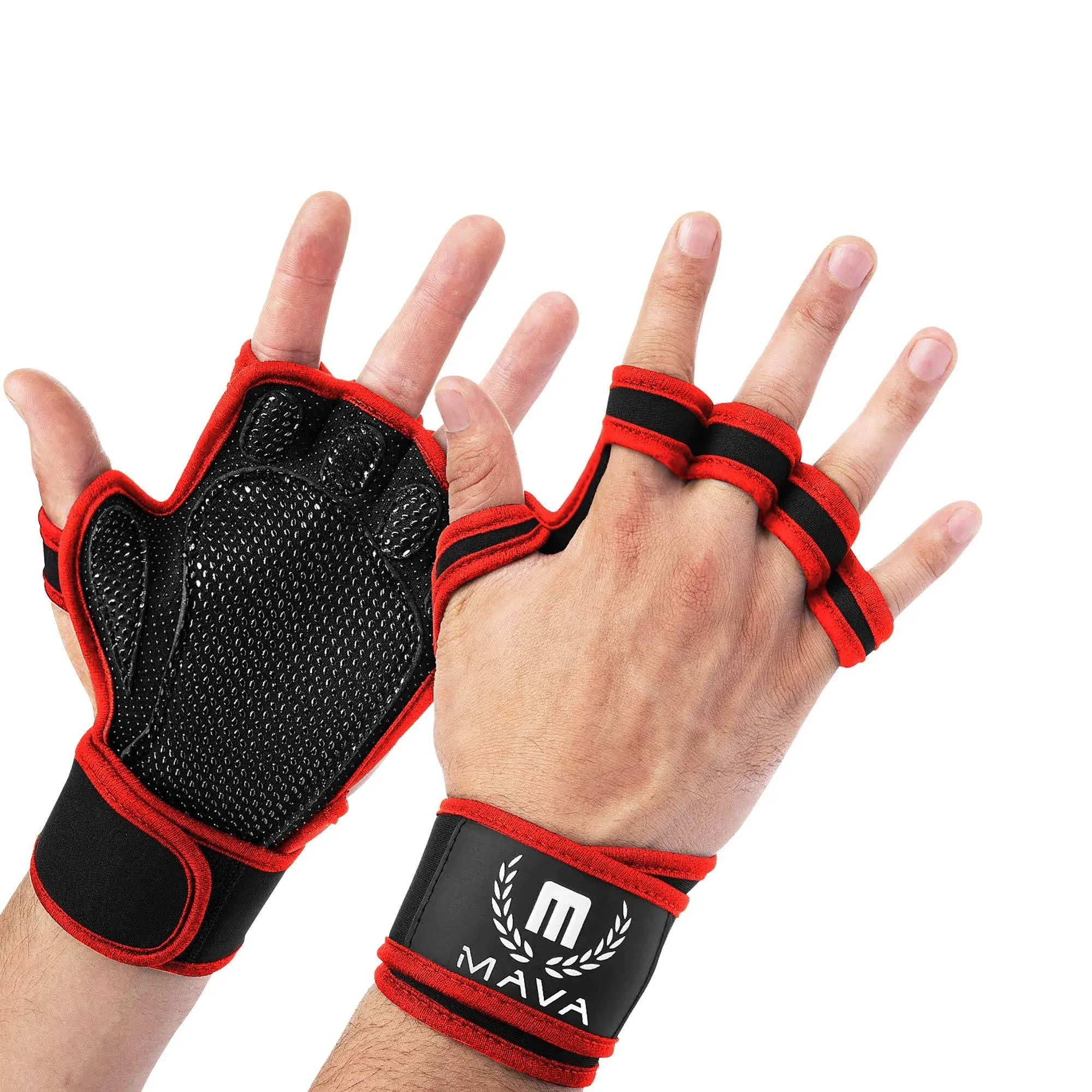 MAVA Open Gym Gloves for Men & Women; Padded Weight Lifting Gloves with Wrist Support for Comfort, Protection; Strong-Grip Fingerless Workout Gloves for Men & Women; Anti-Sweat Gym Accessories