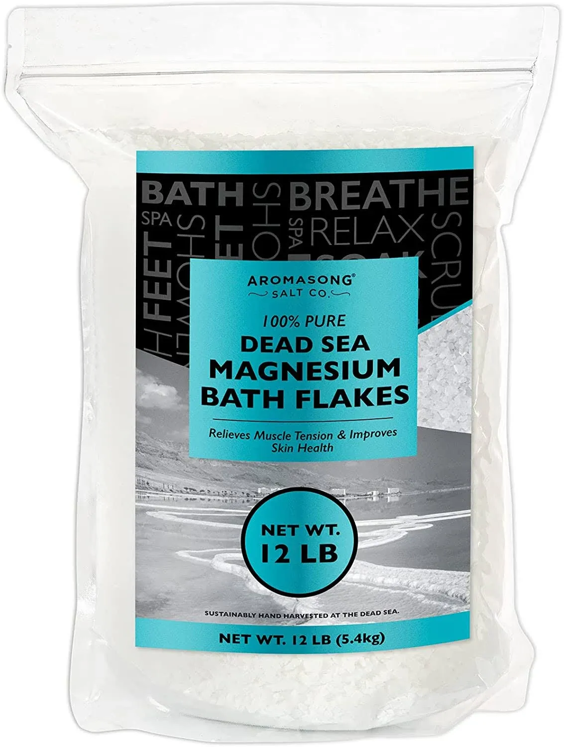 Aromasong Magnesium Flakes from The Dead Sea, 12 lb Resealable Pack - Muscle ...