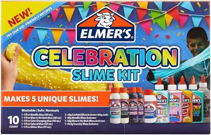 Elmer’s Celebration Slime Kit, Slime Supplies Include Assorted Magical Liquid Slime Activators and Assorted Liquid Glues, 10 Count