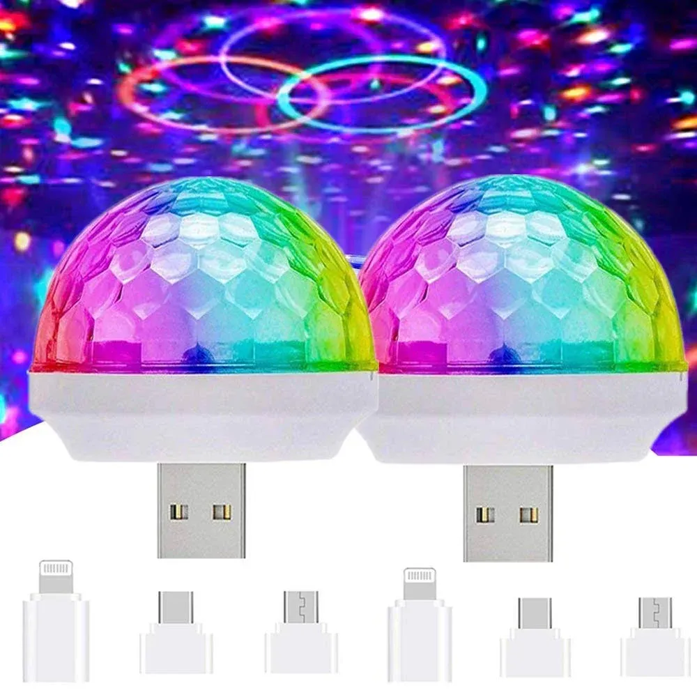 USB Mini Voice-Activated Magic Ball Light, Disco Ball Light, Mini Portable Strobe Light, LED Car USB Atmosphere Light, Suitable for Christmas/Halloween/Home Interior Decoration, Etc. White(2 pcs)