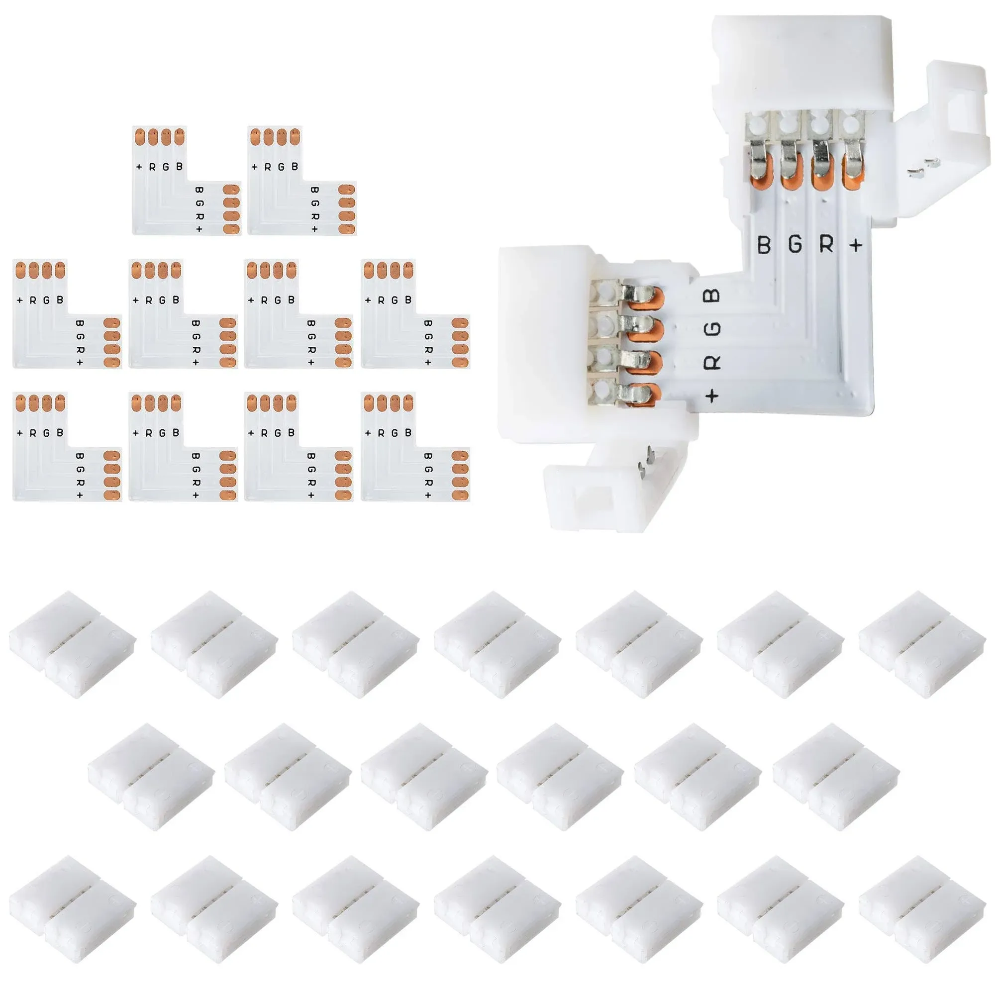 JACKYLED 10pcs LED Strip Connectors L Shape 4-Pin with 22pcs Connector Clips ...