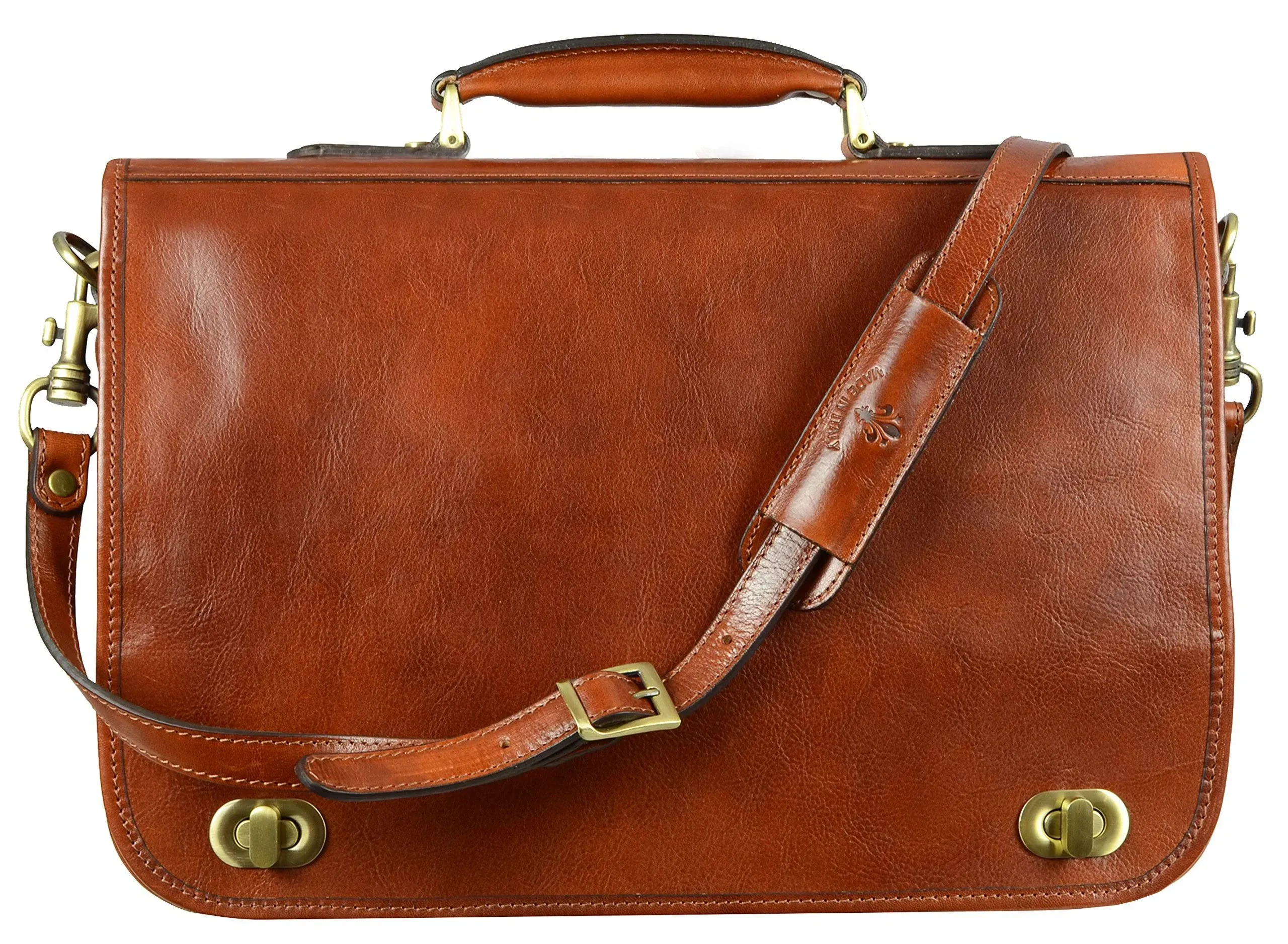 COGNAC LEATHER BRIEFCASE - ILLUSIONS