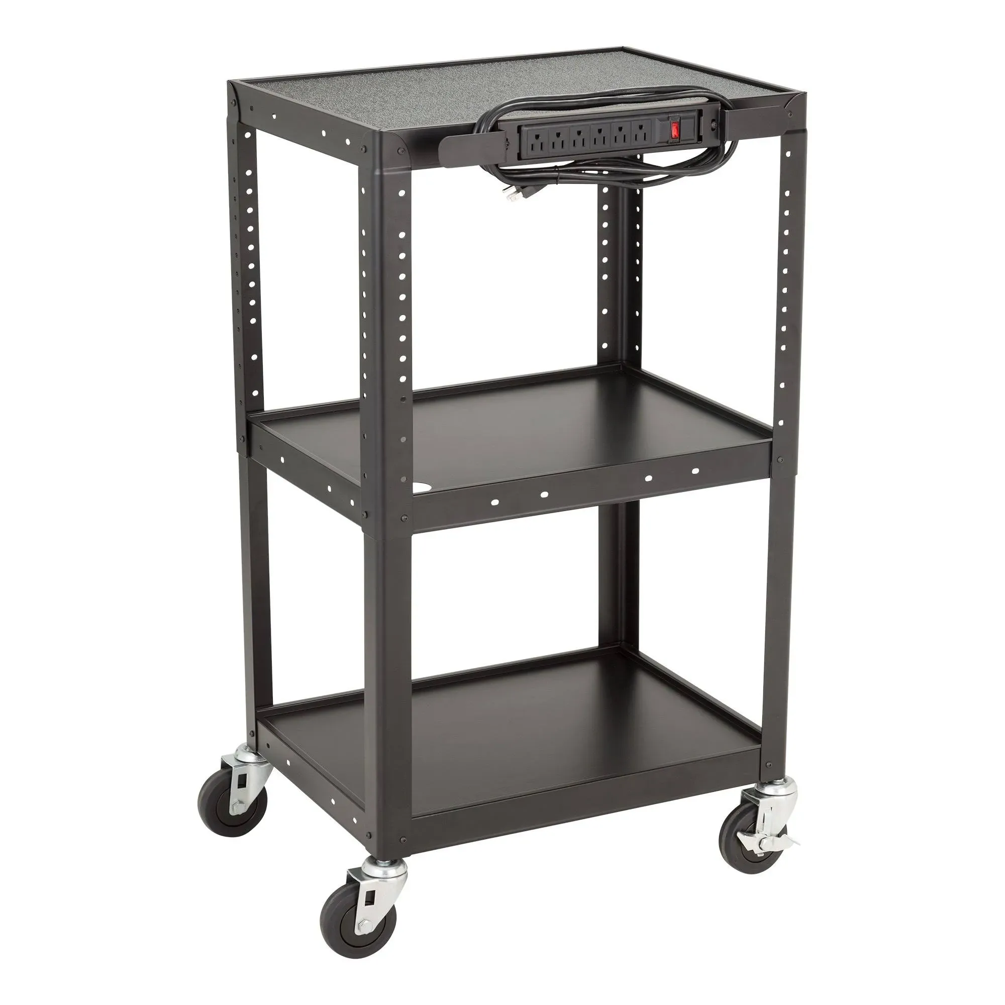 Norwood Commercial Furniture Heavy-Duty Adjustable-Height Metal AV Cart with Electric