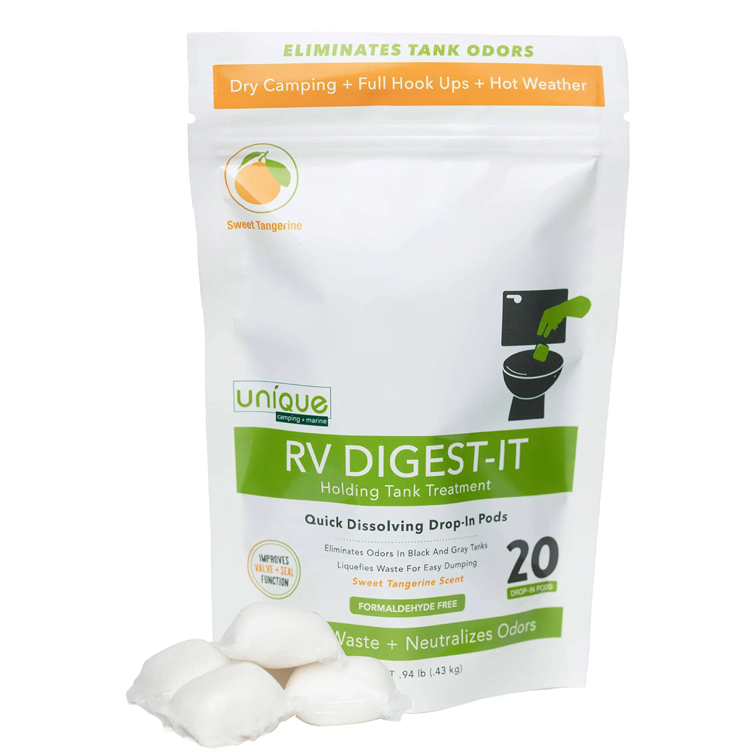 Unique RV Digest-It Black Water Tank Treatment Drop In Pod RV Toilet Treatment