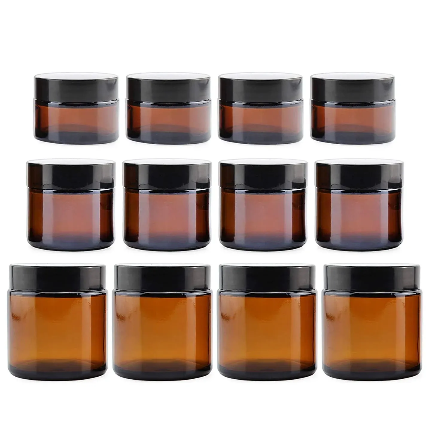 Combo Pack of 1, 2 & 4-Ounce Amber Glass Straight Sided Jars (4 Each/12 Total); Great