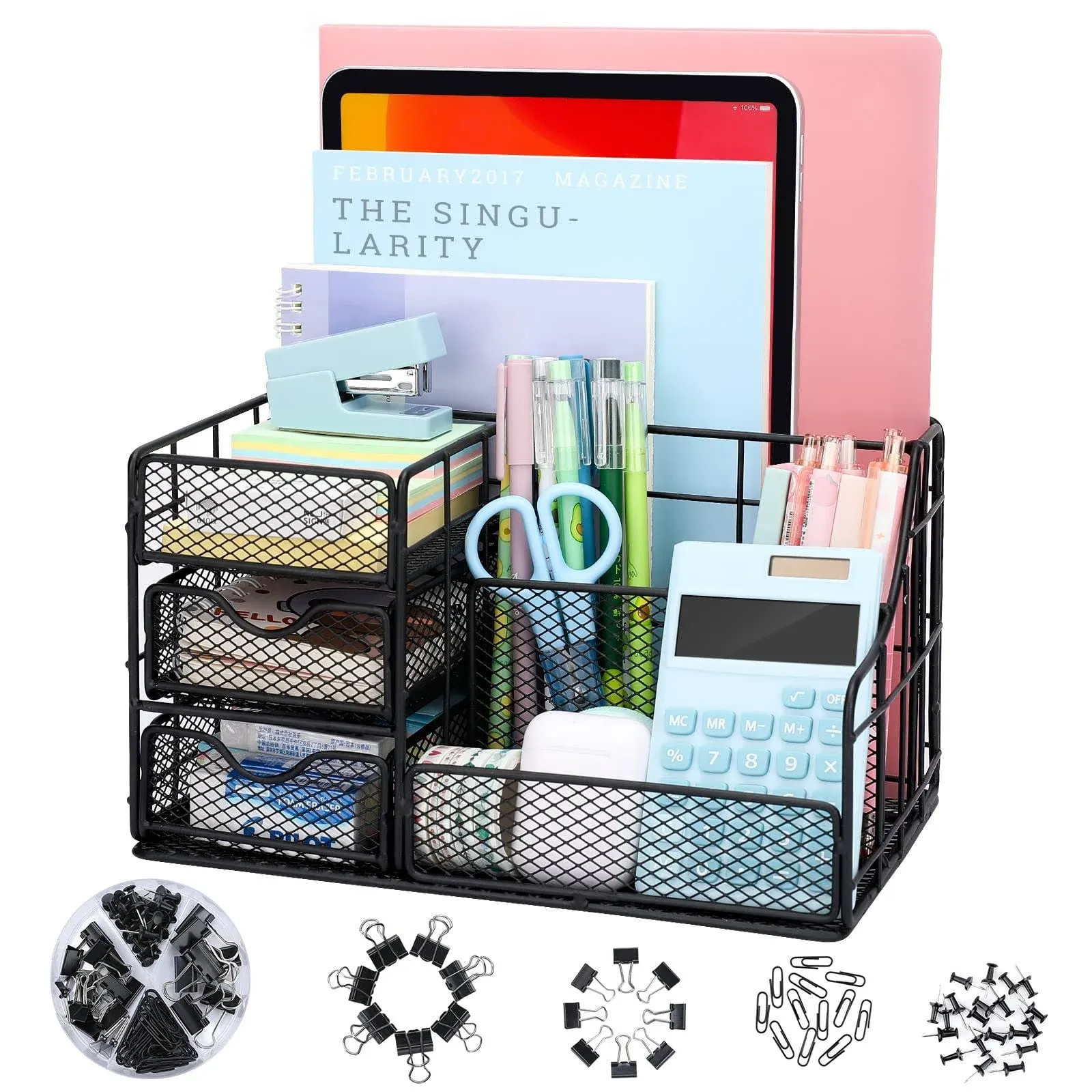 Desk Organizers Accessories Mesh Desk Organizer 2Sliding Drawers Office Supplies