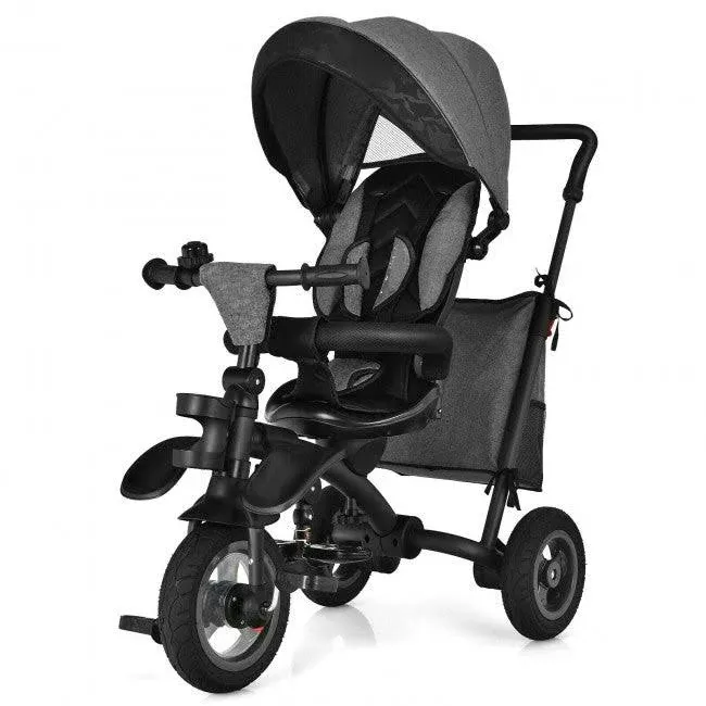 7-In-1 Kids Baby Tricycle Folding Steer Stroller w/ Rotatable Seat Grey