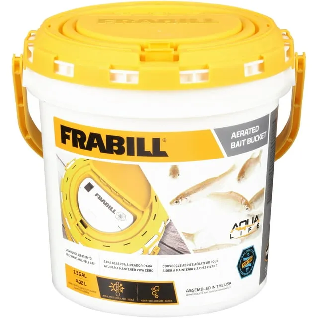 Frabill 4825 Insulated Bait Bucket with Built in Aerator, White and Yellow, 1.3 Gallons