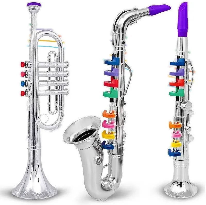 Set of 3 Kids Musical Instruments Toy Clarinet, Toy Saxophone and Toy Trumpet, 3