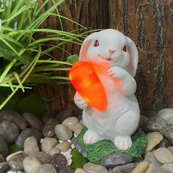 Outdoor Garden Decor-Solar Statues Resin Rabbit for Bunny Lovers Solar Animal ...