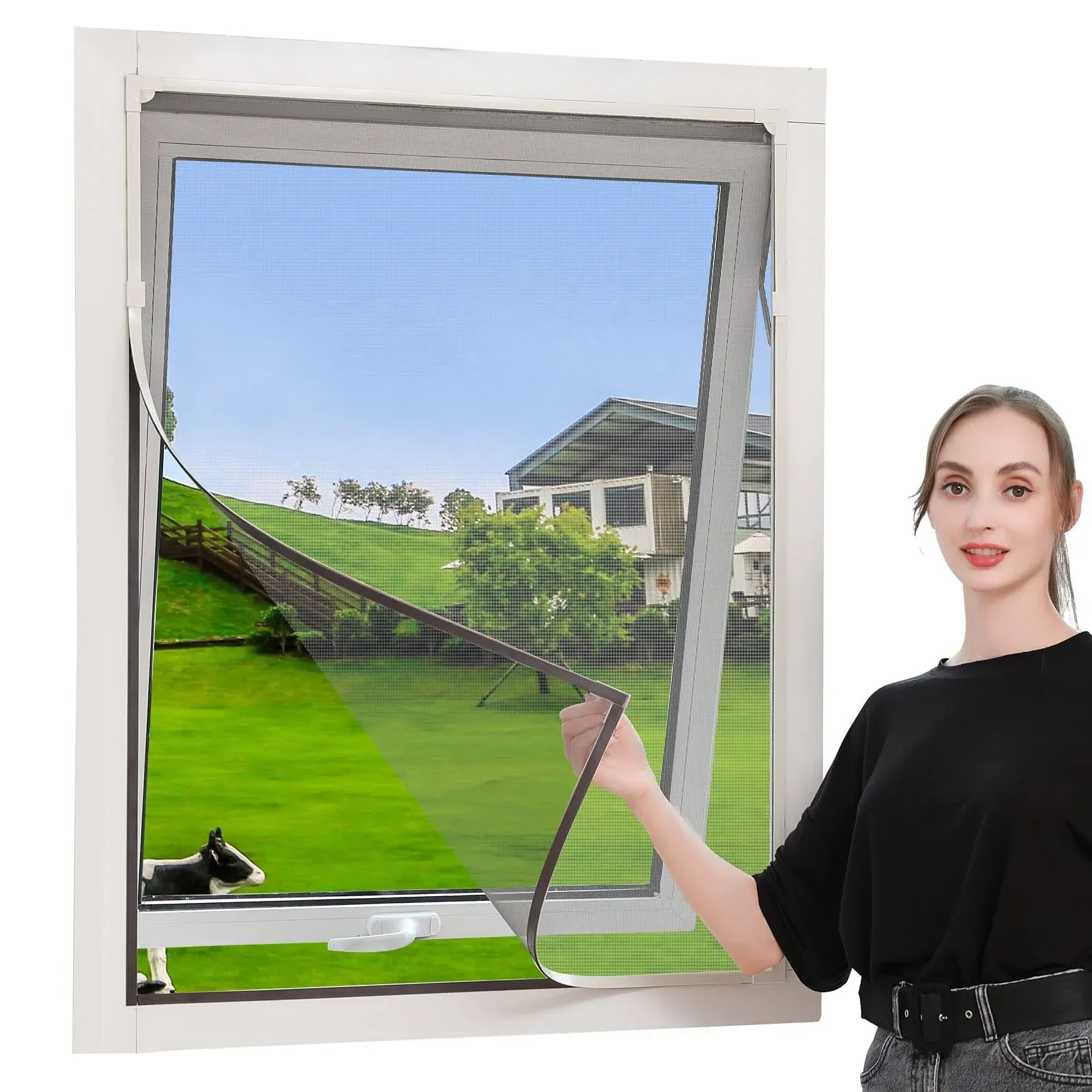 DIY Adjustable Magnetic Window Screen Max 56"x35"W Fits Magnet Screen mesh White Frame with 20X20 mesh Easy Installation