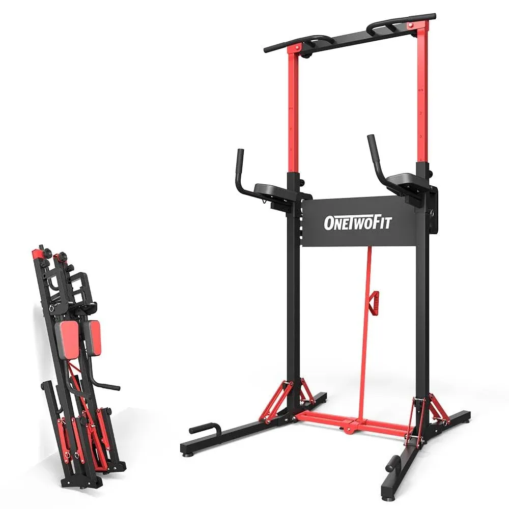  Power Tower Pull Up Bar Station, Multi-Function Adjustable Height Foldable 