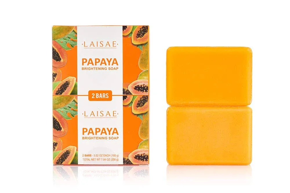 2 Pack Papaya Brightening Soap for Exfoliates &amp; Cleanses Body-Facial 2 Bar Each