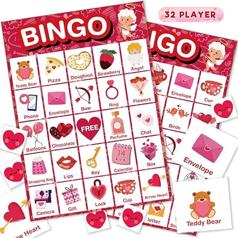 Officygnet Christmas Bingo Game for Kids, 32 Players Christmas Bingo Cards for Family Activities, Large Group, School Classroom, Christmas Party Games Supplies, Christmas Party Favor for Kids Adults