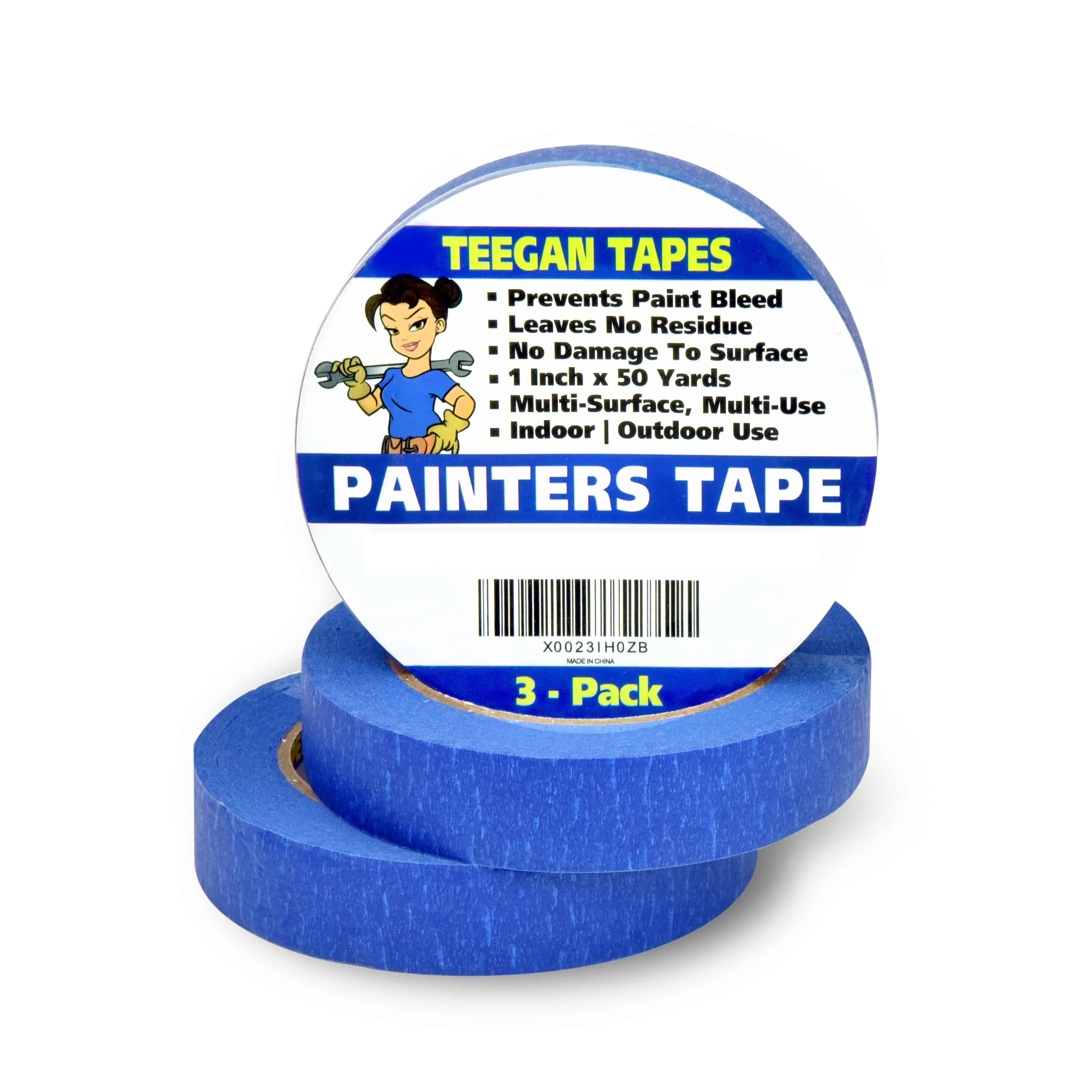 Gaffer Power Painters Tape 1 Inch Wide by 50 Yards |3-Pack | Tape for Walls No Damage to Paint | Blue Masking Tape| Thin Paint Tape for Walls | Blue Painters Tape | 2-Pack by Teegan Tapes