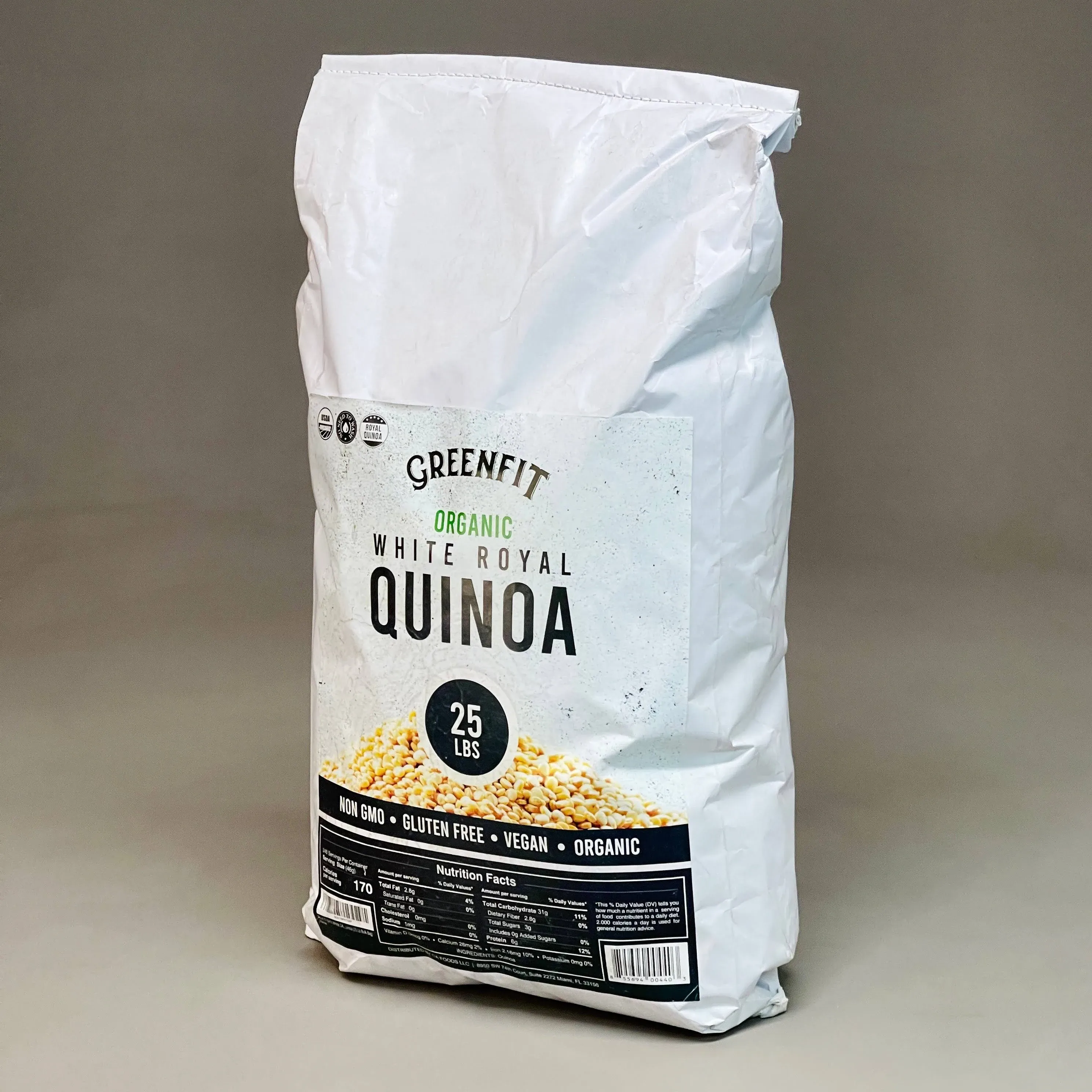 Royal Organic White Quinoa | OA Quinoa Now Greenfit | Non-GMO, Gluten-Free, Vegan, and Organic | Complete Protein, High Fiber, Low-Calorie White Quinoa | (25 Pound - Pack of 1)