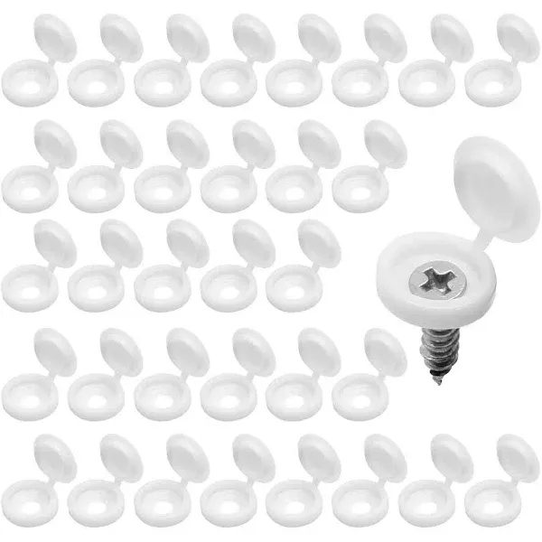 120Pcs Hinged Screw Cover Caps, Waterproof Plastic Screw Caps Fold Screw Snap Covers Washer Flip Tops for Screws Protection Decoration, White