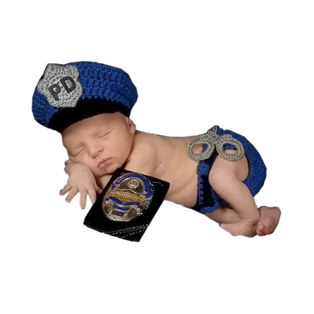 Newborn Photo Props Crochet Police Outfit