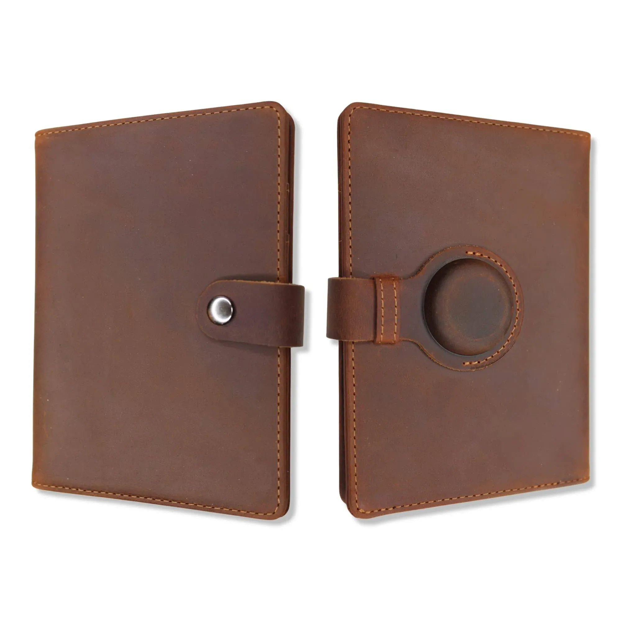 Genuine Leather Airtag and Moto Tag Passport Holder and Wallet for Men and Women RFID Blocking for Secure Traveling and Documentation Organizer