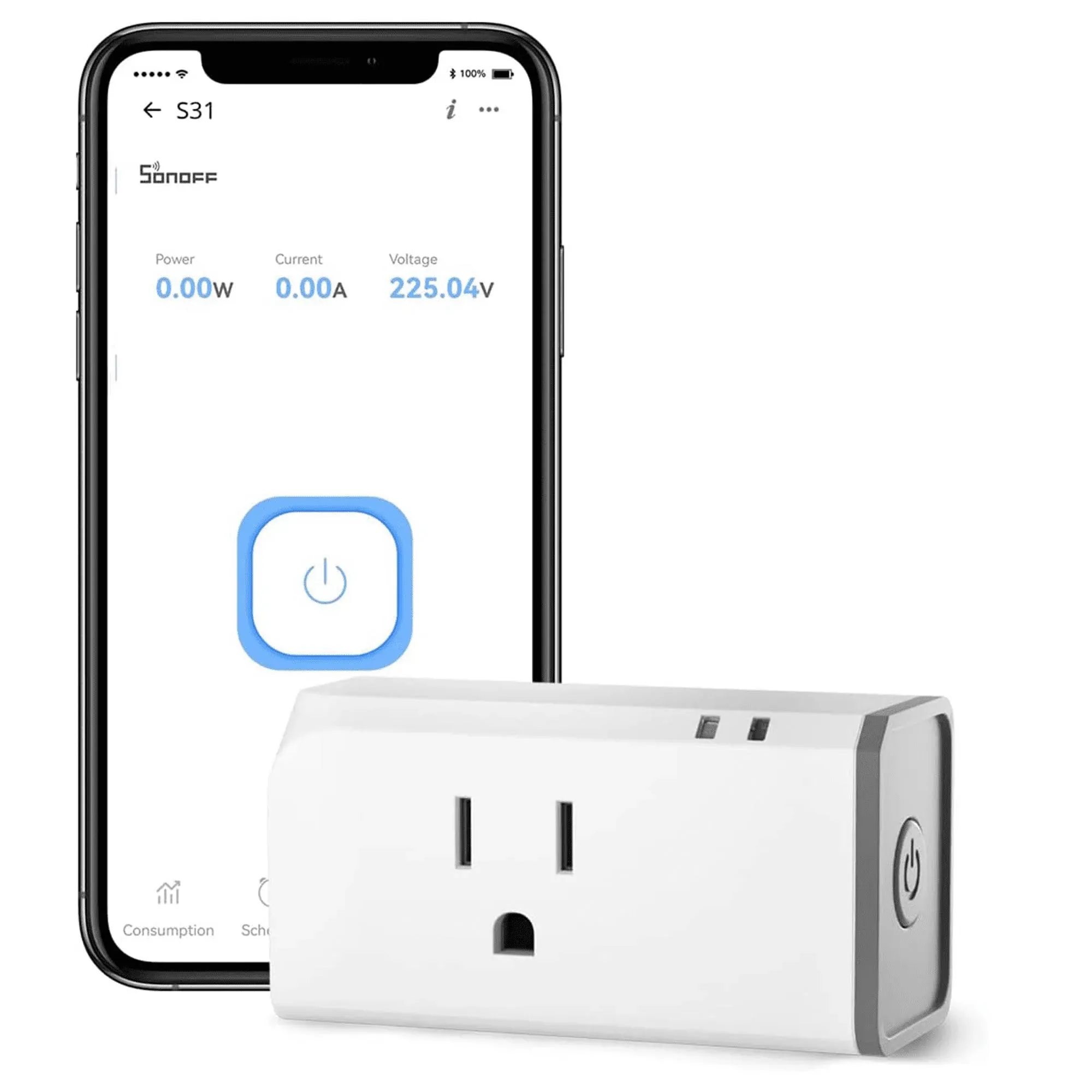 SONOFF S31 WiFi Smart Plug with Energy Monitoring, 15A Smart Outlet Socket ETL Certified, Work with Alexa & Google Home, IFTTT Supporting, 2.4 Ghz WiFi Only (1-Pack)