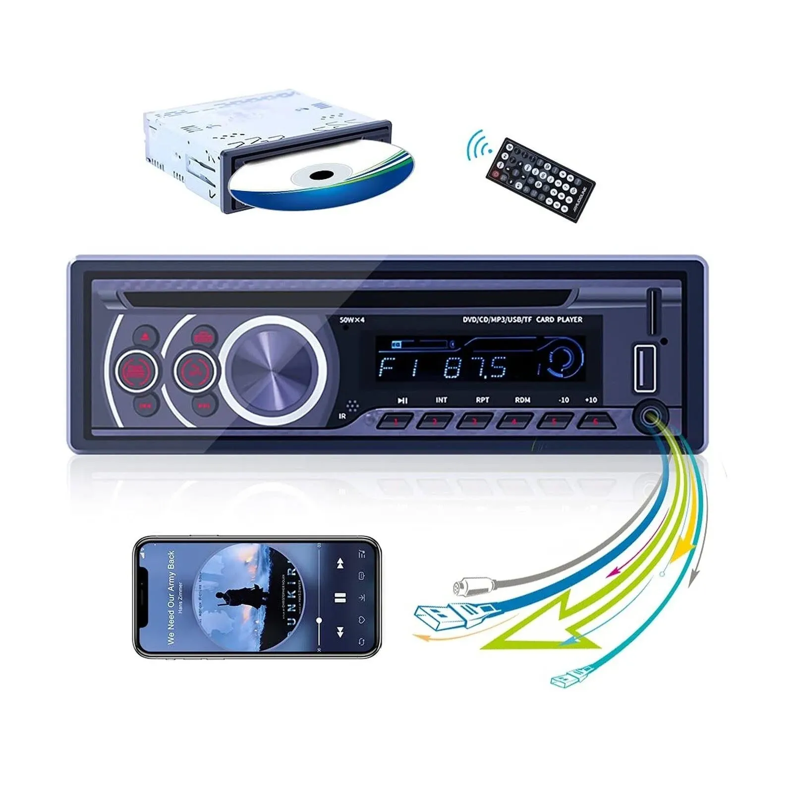 Single Din Car Stereo with DVD Player MP3 Car Radio CD Player with Bluetooth FM Receiver, USB/AUX/TF Card & Remote Control