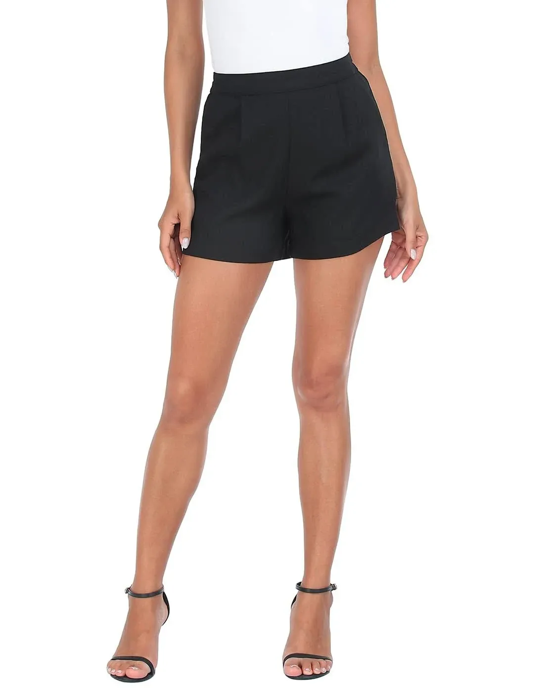 Hde Women's High Waisted Linen Blend Shorts with Pockets Black XL