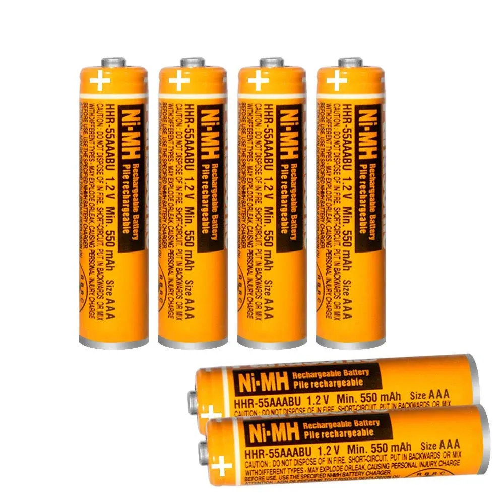 6 Pack HHR-55AAABU NI-MH AAA Rechargeable Battery 1.2V for Panasonic 550mAh Battery for Cordless Phones