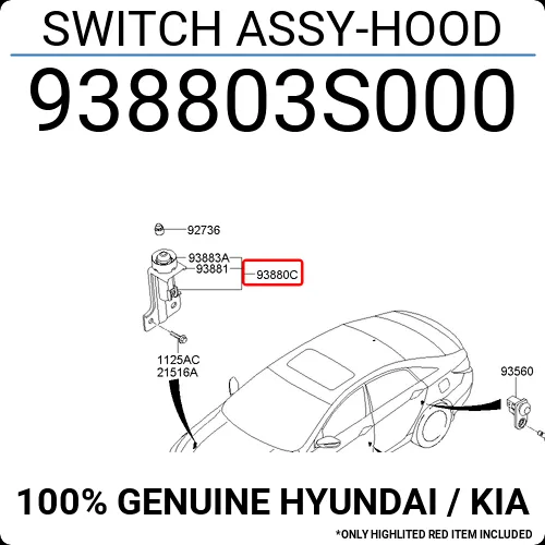 HYUNDAI OEM 11-15 Sonata Anti-Theft-Hoo<wbr/>d Ajar Warning Switch 938803S000 S42