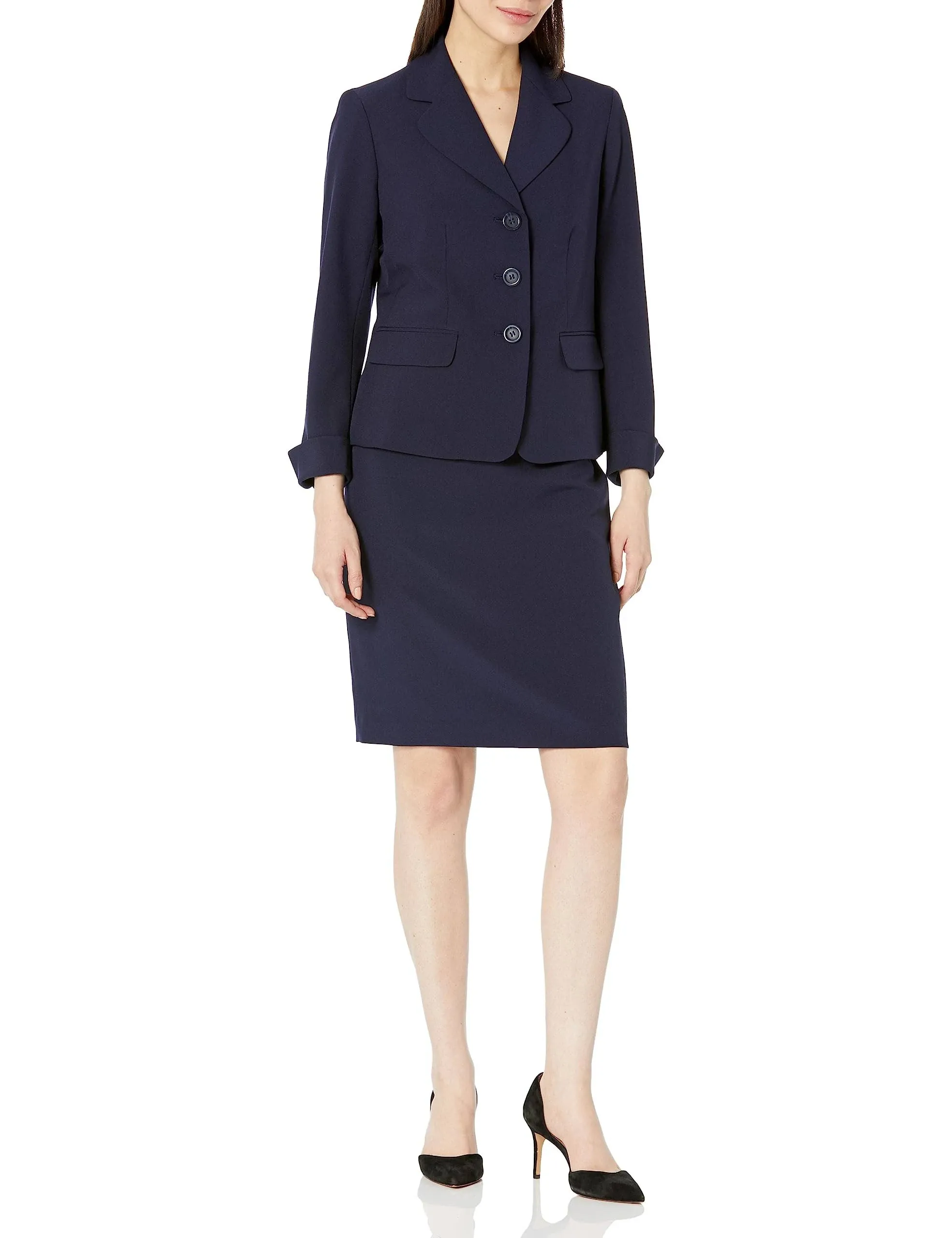 Le Suit Women's Petite Collarless 2 Button Jacket & Slim Skirt