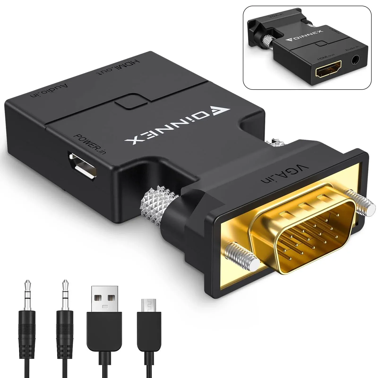 FOINNEX VGA to HDMI Adapter Converter with Audio,Pc VGA Source Output to ...