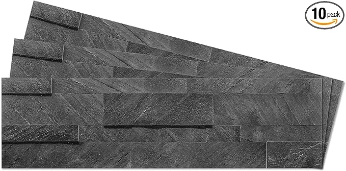 Stoneflex Peel and Stick 3D Stone Tiles - Self Adhesive Stick on Kitchen Backsplash Accent Wall (Black Line) (10 Pack)…