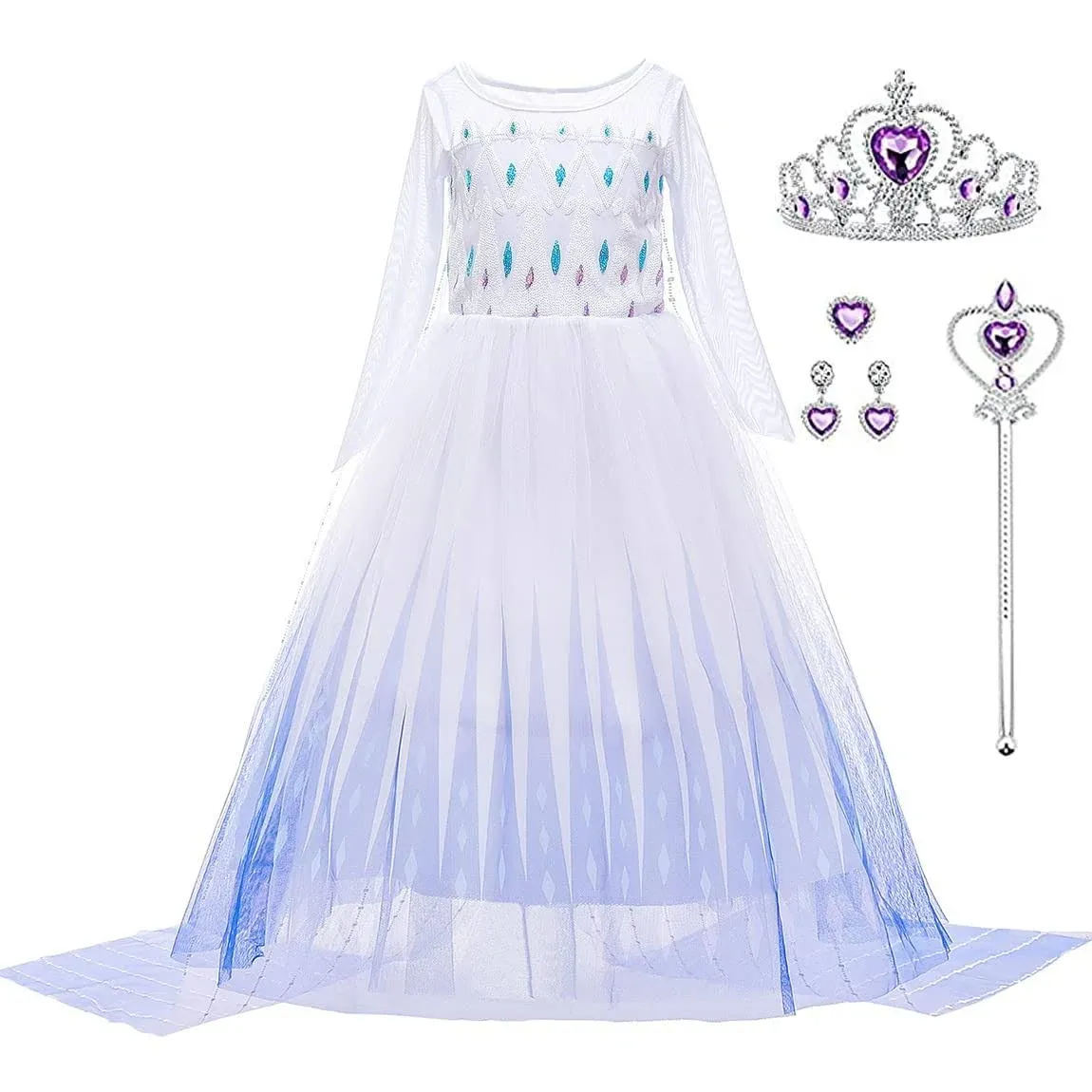 Elsa Costume for Girls Princess Elsa Dress Toddler Kids Halloween Cosplay Birthday Party Outfit White