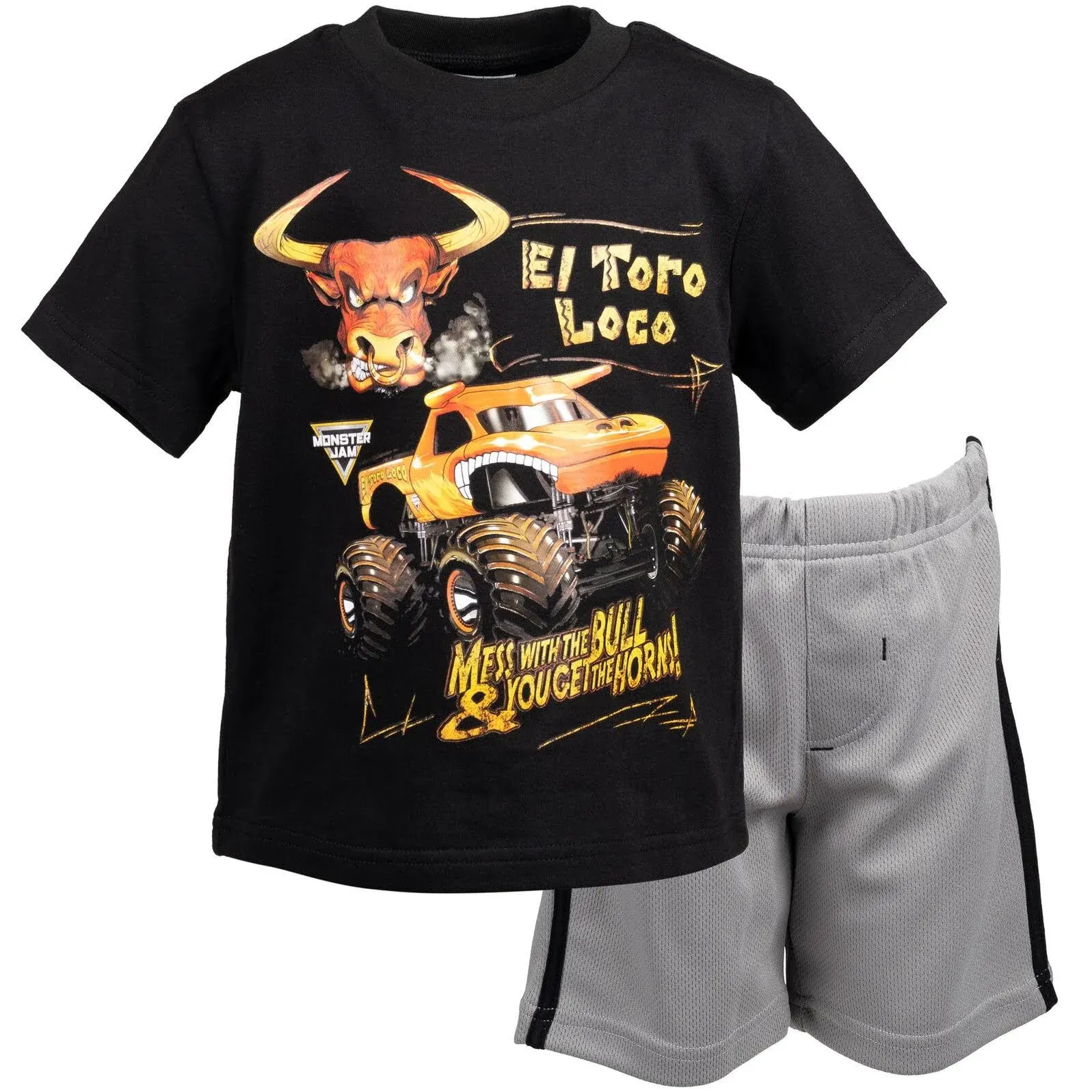 Monster Jam Trucks El Toro Loco Big Boys Graphic T-Shirt & Mesh Shorts Black 10-12