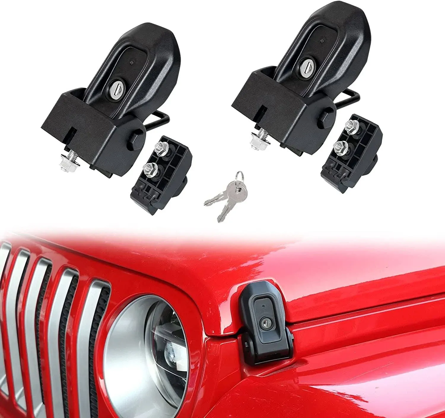 cartaoo JL Hood Latches with Lock，Original Factory Kit for External Jeep Gladiator Accessories, Compatible with 2018-2022 JL JLU &Gladiator JT Accessories(Black, 1 Pair)