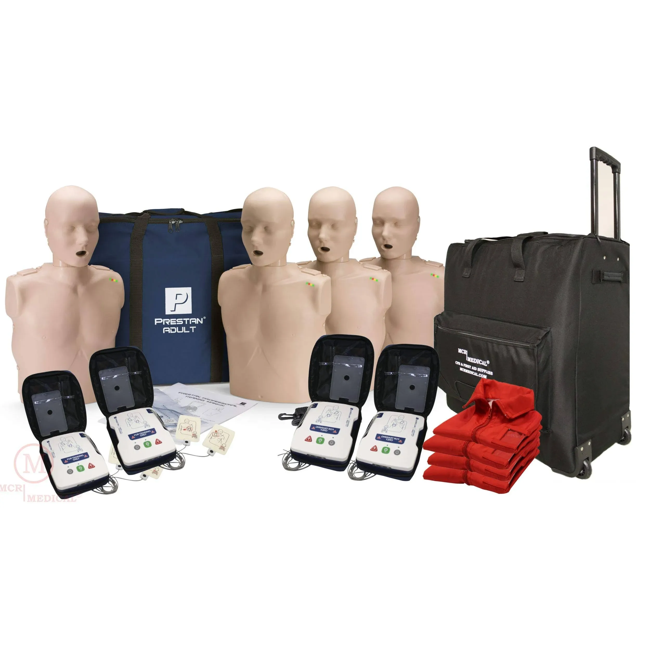 CPR Manikin 4-Pack Adult and 4-Pack Infant W. Feedback, AED UltraTrainers, Carry Bag W. Wheels