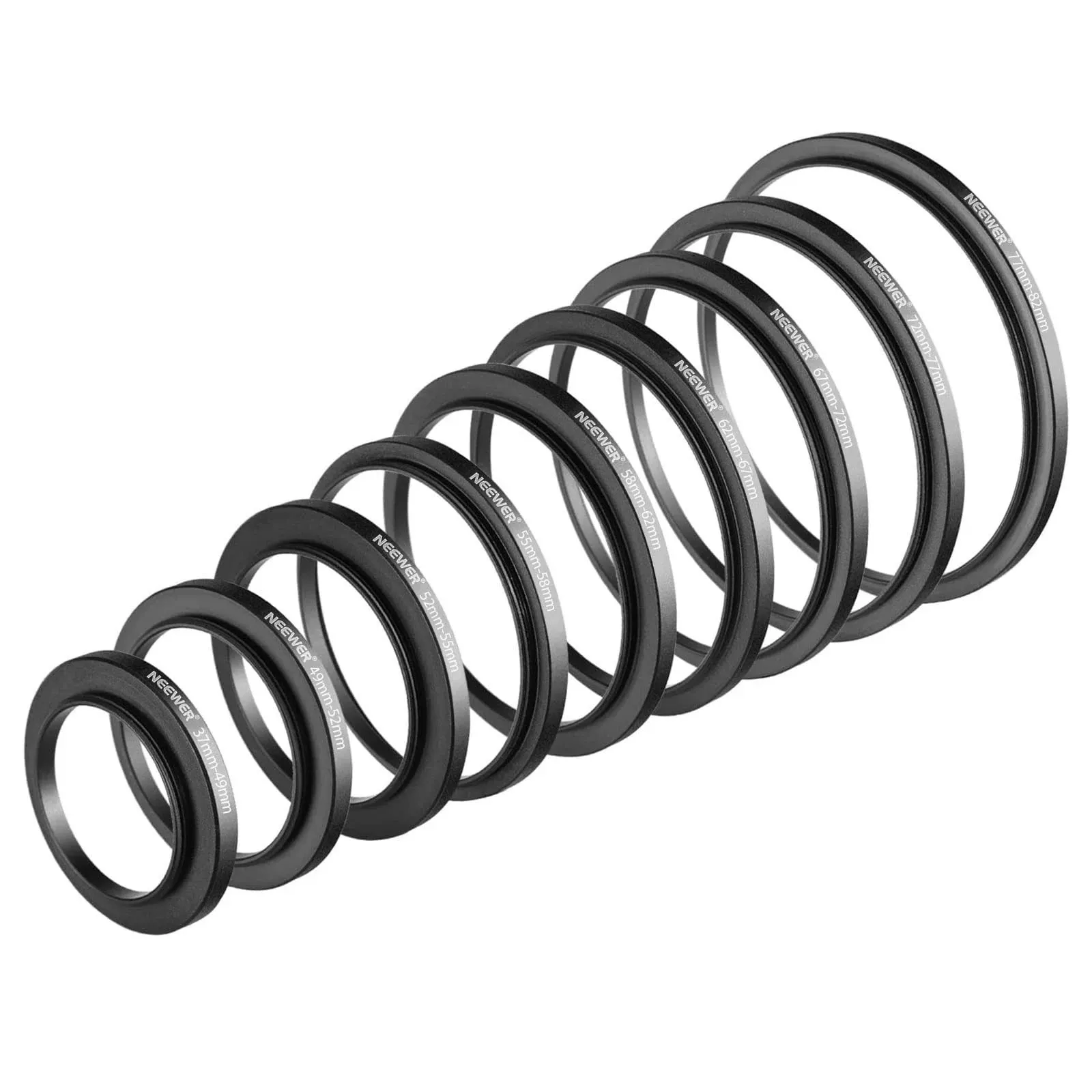 Neewer 9 Pieces Lens Filter Rings Set, Made of Anodized Aluminum, Includes: 37-49mm, 49-52mm, 52-55mm, 55-58mm, 58-62mm, 62-67mm, 67-67mm, 8-2.8 35" 72-77mm 77-82mm