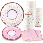 Donut Party Supplies, Pink Donut Plates and Napkins Set, Donut Party Plates and 