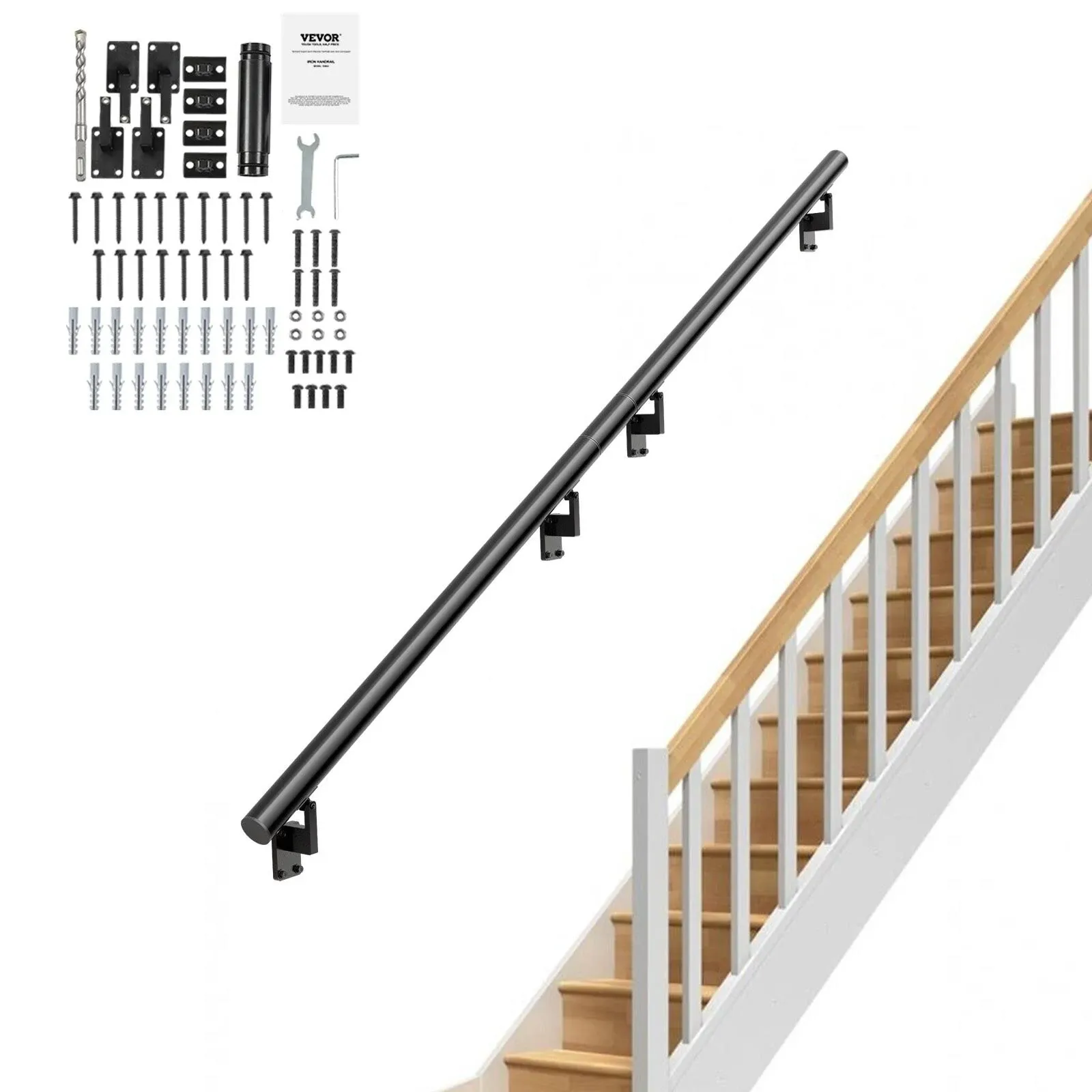 VEVOR Handrail Stair Railing 7 in. H x 84.6 in. W Wall Mount Handrails for Stairs ...