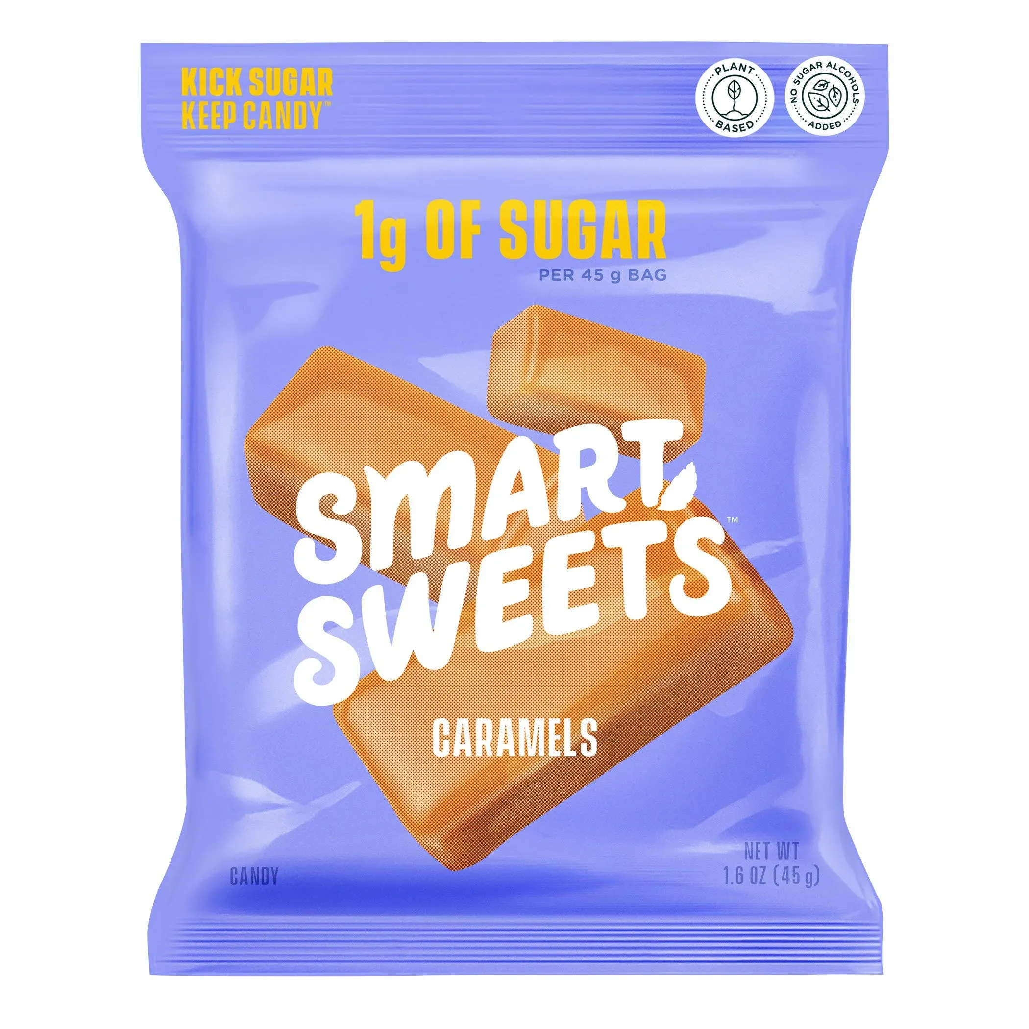 SmartSweets Caramel Candies, 1.8oz (Pack of 12), Creamy Candy with Low Sugar (1g), Low Calorie (140), Plant Based, Gluten Free, No Artificial Colors or Sweeteners, Healthy Snack for Kids & Adults