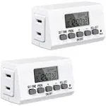 BN-LINK Digital Timer Outlet Indoor,24 Hour Light Timer Easy Programmable,Mini 2 Prong Plug in Timers for Electrical Outlets,Lamps,Fans,2 On/Off Programs,2 Pack,15A/1875W