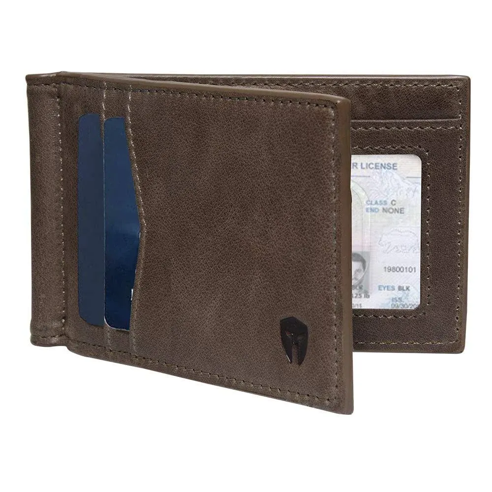 Bryker Hyde RFID Blocking Slim Minimalist ID Inside Front Pocket Wallet with Money CLIP, 9 slots (Texas Brown - Full Grain Leather)