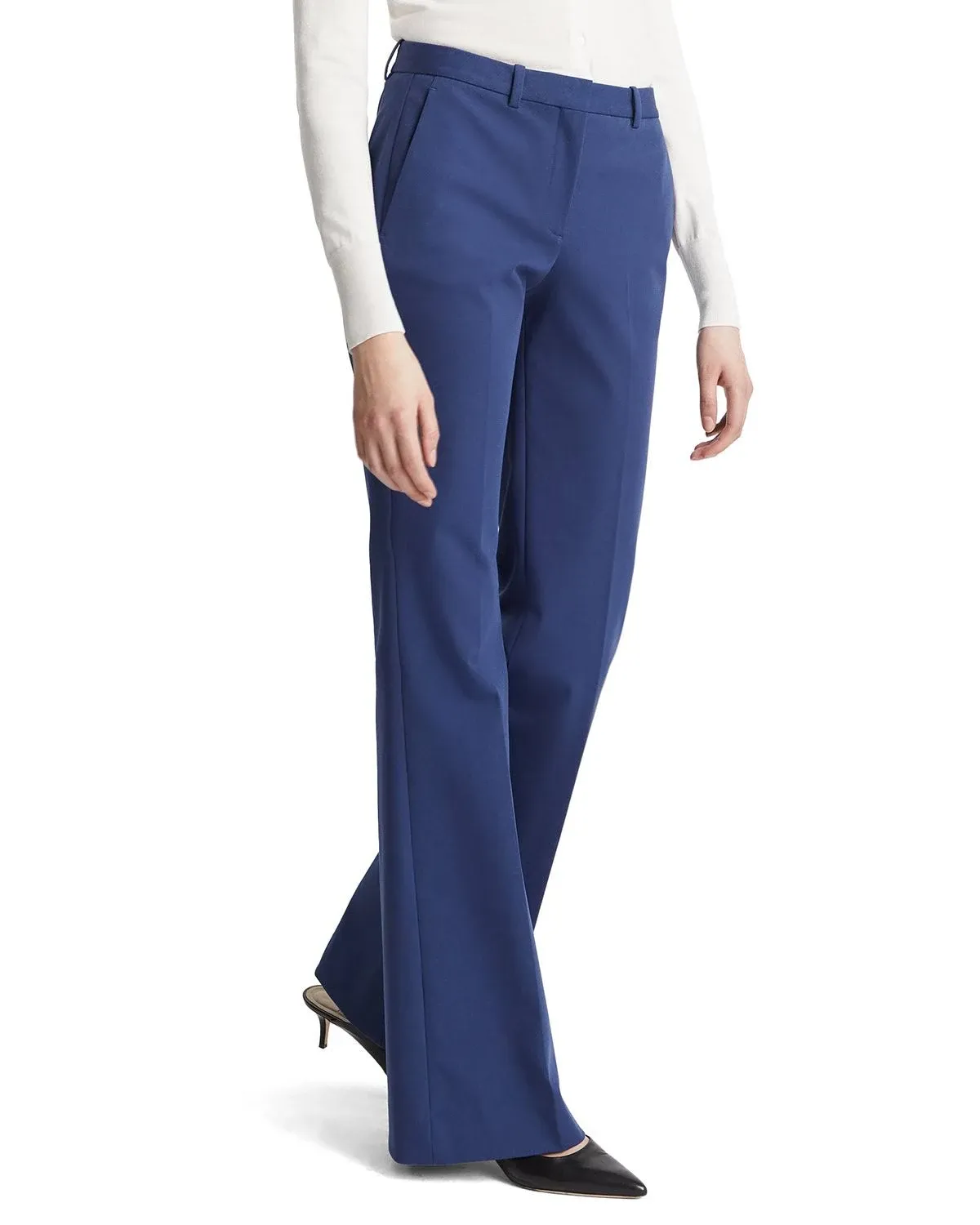 $295 NWT THEORY Sz10 DEMITRIA 4 MID-RISE FLARE TWILL BI-STRETCH PANT BRIGHT NAVY