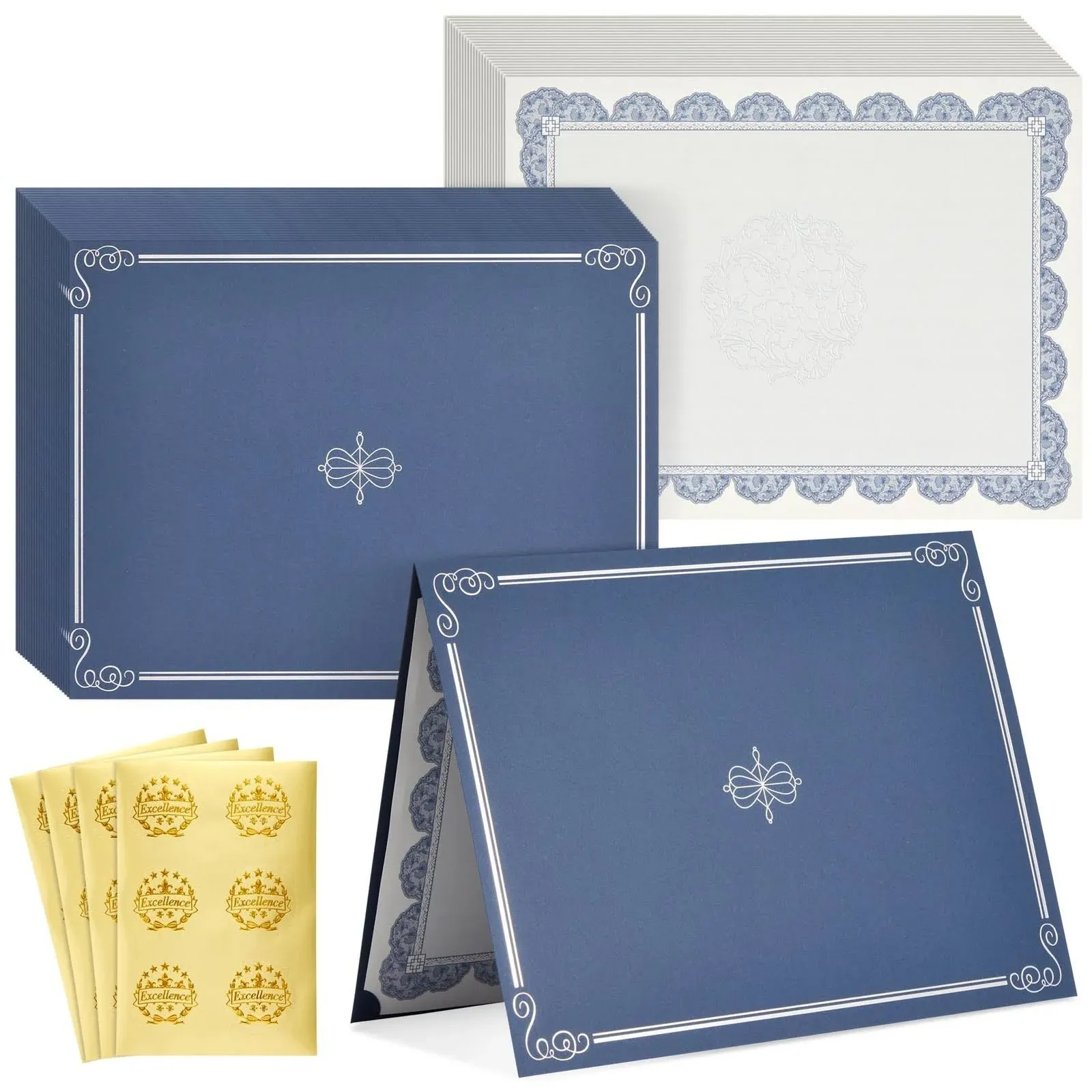 Navy Blue Certificate Holders Award Paper with Gold Seals (8.5 x 11 in 24 Pack)