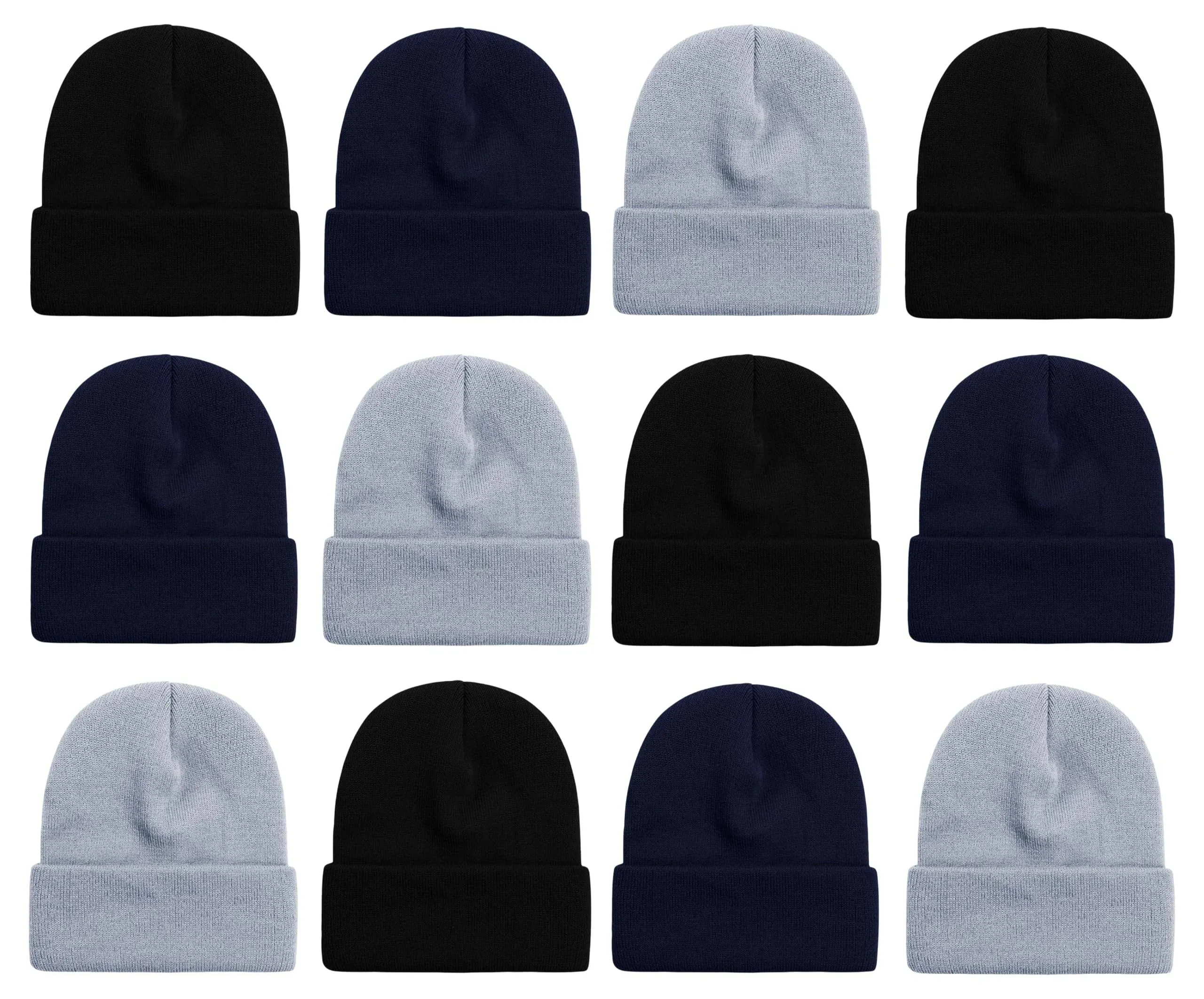 12 Pack Winter Beanie Hats for Men Women, Warm Cozy Knitted Cuffed Skull Cap, Wholesale