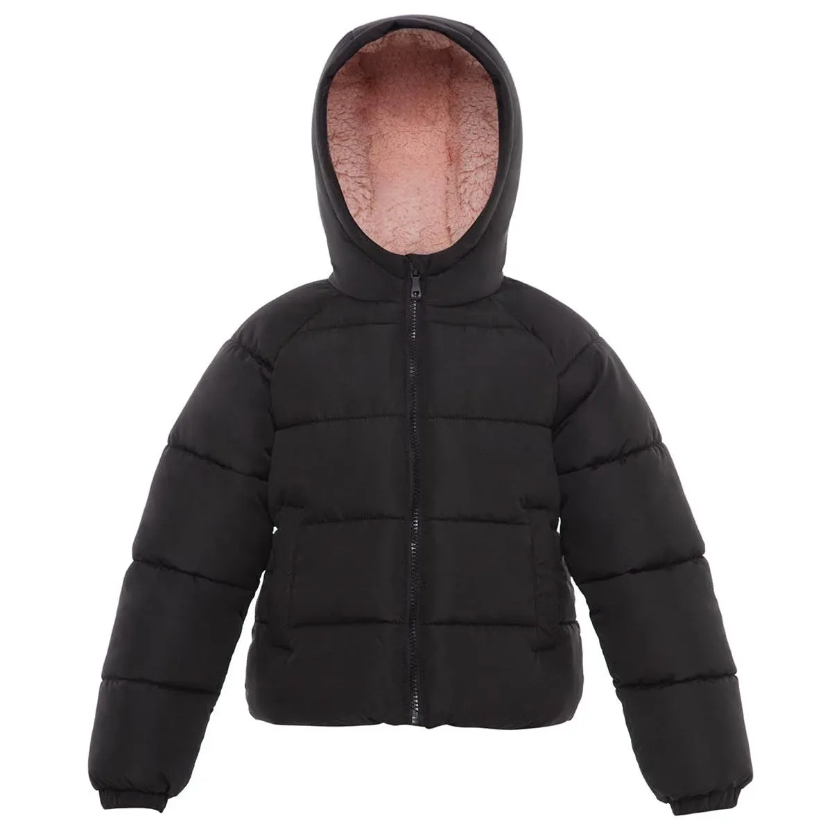 Rokka&Rolla Girls Heavyweight Puffer Jacket Sherpa Lined Bubble Coat - Rich Black