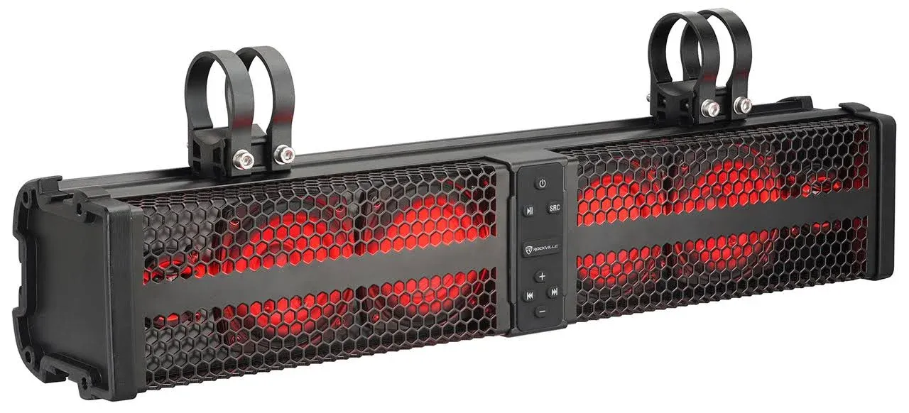 Rockville XBAR-24 24" ATV/UTV Soundbar Bluetooth Speaker System w LED + Wire Kit, Black